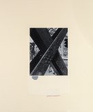 A black and white photograph of a detail of a bridge collaged on a cream colored paper