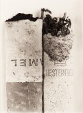 Black and white photograph of two burnt cigarette ends lying side by side